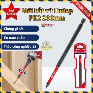 Mũi Vít Tác Động Emtop PH2 200mm Thép S2 (ESBTM5PH2200)
