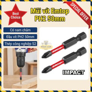 Mũi Vít Tác Động Emtop ESBTM5PH250 PH2 50mm Thép S2 (2 Cái)
