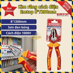 Kìm Răng Bằng Cách Điện Emtop 8'' 200mm 1000V (EPLRC0831)