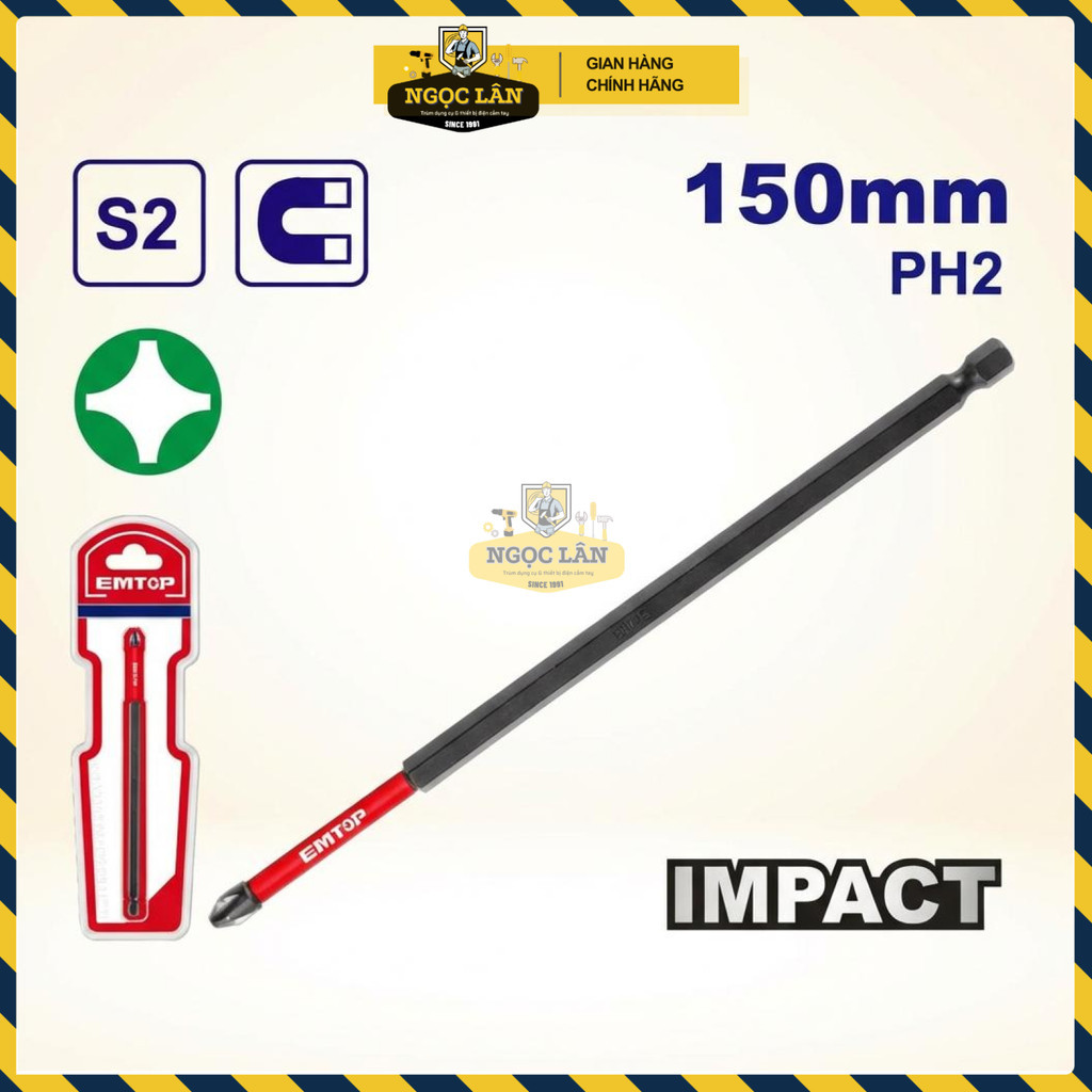 Mũi Bắt Vít Emtop Ph2 150mm Thép S2 Có Nam Châm ESBTM5PH2150 - Ảnh 2
