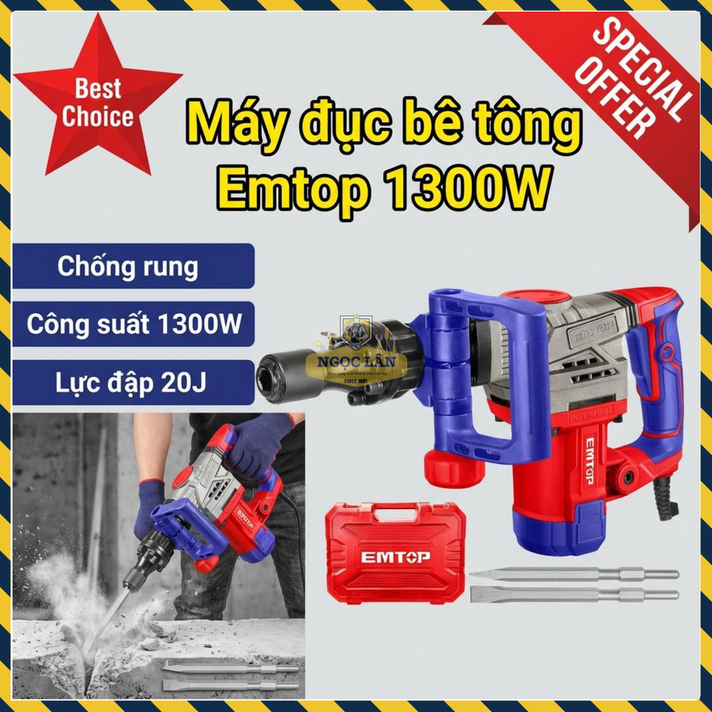 Máy Đục Bê Tông Emtop 17mm 20J Chống Rung EDBRH1301
