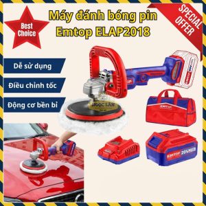 Máy Đánh Bóng Pin Emtop ELAP2018 Không Chổi Than, Điều Tốc (Chưa Pin)