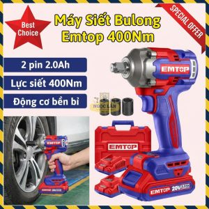 Máy Siết Bulong Pin Emtop ECIWL2040 Động Cơ Không Chổi Than, Lực Siết 400Nm