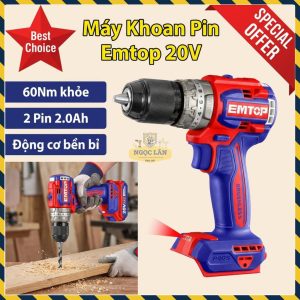 Máy Khoan Pin Động Lực 13mm Emtop ECIDL20602 Kèm 2 Pin