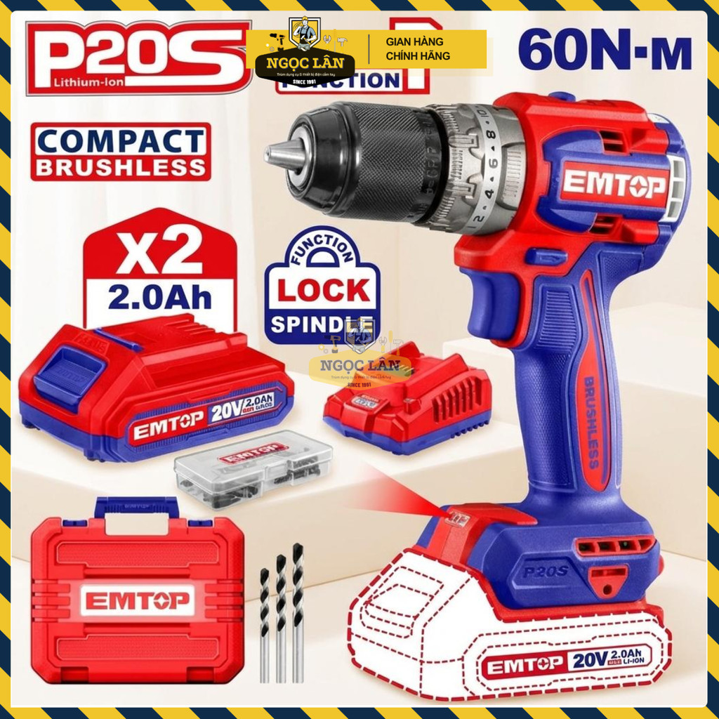 Máy Khoan Pin Động Lực 13mm Emtop ECIDL20602 Kèm 2 Pin - Ảnh 3