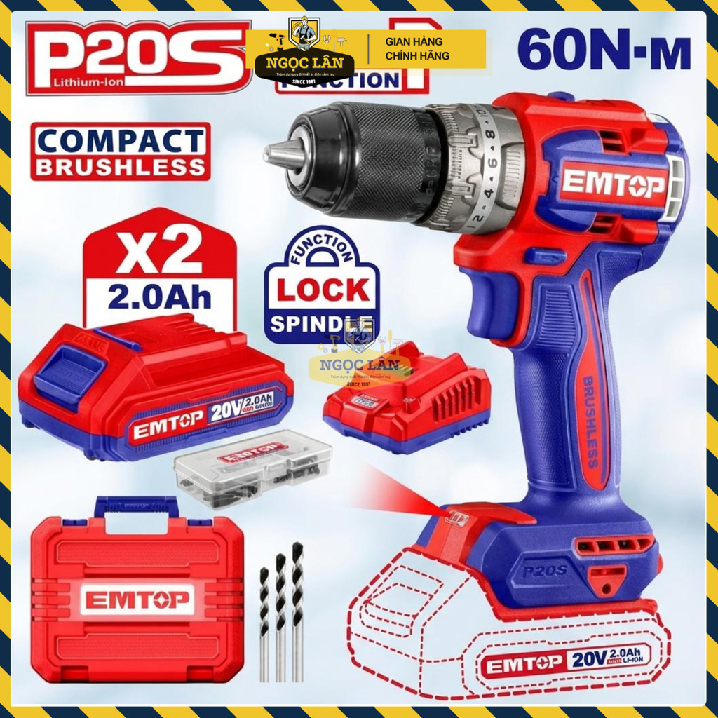 Máy Khoan Pin Động Lực 13mm Emtop ECIDL20602 Kèm 2 Pin - Ảnh 4